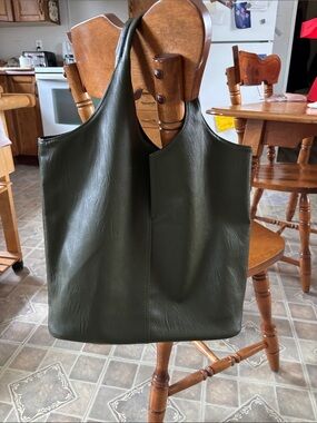 Classic Olive Green faux leather Hobo Bag with Top Handle